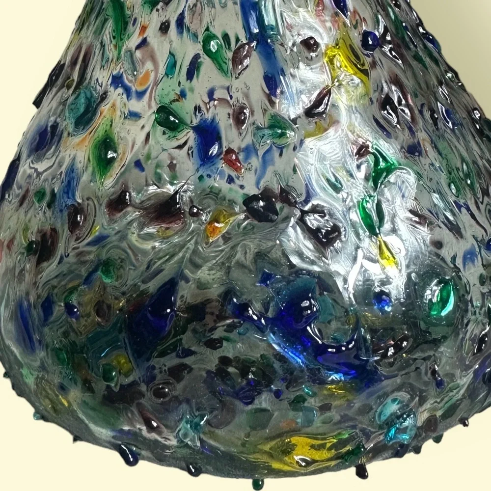 Clear And Colorful Hand Blown Slim Neck Confetti Glass Vase Home Decor 10” Tall